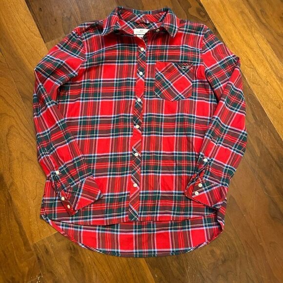Vineyard Vines women’s red plaid button down long sleeve relaxed blouse size 4 - Picture 1 of 6